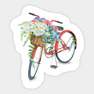 Vintage Red Bicycle With Flowers Sticker
